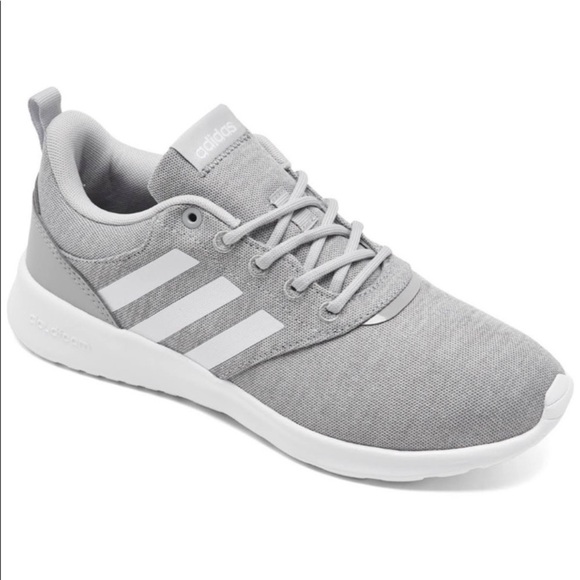 Adidas QT Racer Running Shoes Sneakers Grey white Cloudfoam size 9 three stripes - Picture 1 of 12
